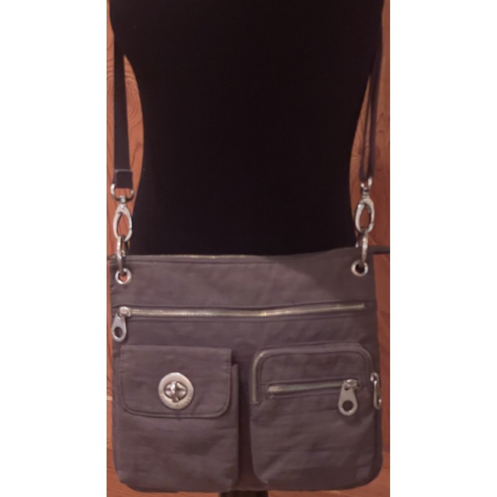 Baggallini Sydney Crossbody Bag Olive Brown Nylon Travel Purse‎ Multi-Pocket